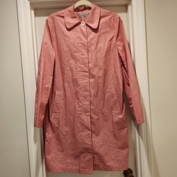 Vintage Marsh Landing 100% Cotton Spring Red Gingham Coat Size Large Retro - Picture 1 of 15